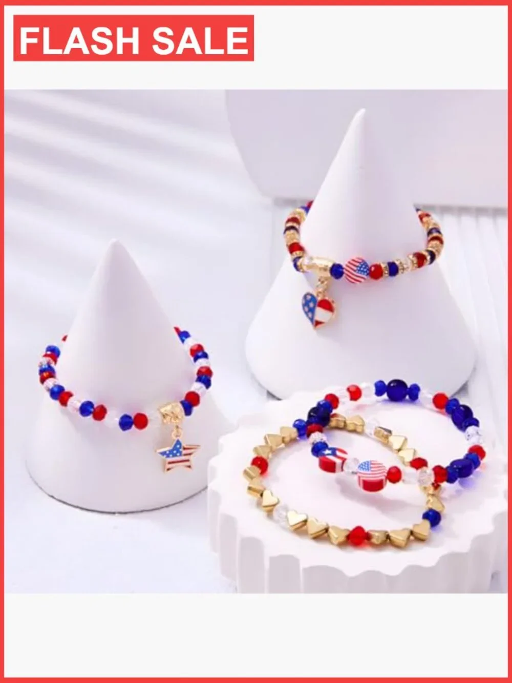 4th of July Patriotic Stretch Bracelets USA Flag Beaded 3+ Kids unisex